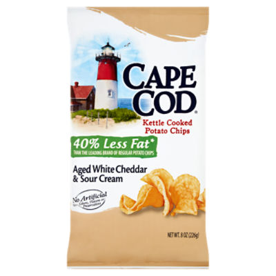 Cape Cod 40% Less Fat Aged White Cheddar & Sour Cream Kettle Cooked Potato Chips, 8 oz