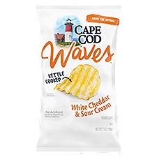 Cape Cod Waves Potato Chips, Wavy Cut White Cheddar & Sour Cream Kettle Chips, 7 Oz