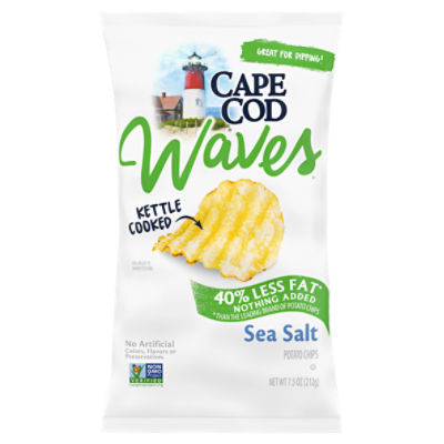 Cape Cod Potato Chips, Wavy Cut Less Fat Sea Salt Kettle Chips, 7.5 Oz