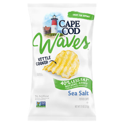 Cape Cod Waves 40 Less Fat Sea Salt Kettle Cooked Potato Chips, 7.5 oz