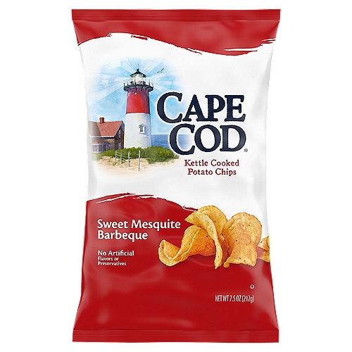 Cape Cod Sweet Mesquite Barbeque Kettle Cooked Potato Chips, 7.5 oz
Cape Cod Sweet Mesquite Barbeque Kettle Cooked Chips channel sunny days grilling on the beaches of Cape Cod. They feature sweet a blend of tomatoes, onions, and spices with a touch of mesquite smoke. Perfect, full-bodied barbeque seasoning and robust flavor make these potato chips something special. We start with choice potatoes and slice them perfectly, cooking them in custom kettles, one small batch at a time. Doing so at precisely the right temperature allows them to reach a golden-amber hue. Unique shapes and folds mean one-of-a-kind chips, all with the same, wonderful Cape Cod crunch. These delicious kettle cooked chips make a perfect lunchtime side and fit any snacking occasion right out of the 7.5-ounce bag. Our potato chips are famous for their high quality and remarkable flavor, so be sure to try all the traditional and distinctly unique varieties. Every distinctive chip somehow feels like an invitation to come savor what's special about Cape Cod Kettle Cooked Chips.