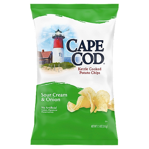 NEW Cape Cod Sour Cream and Onion Potato Chips. One of the all-time great flavor pairings has stood the test of time. So when it came time to create our spin on a classic, we asked ourselves how we could deliver the perfect combination of the creamy, tangy notes of sour cream and savory hint of onion on our robust kettle cooked potato chips. The result is the satisfying balance of smooth, creamy and bright on a hearty chip with that famous Cape Cod crunch. Cape Cod Potato Chips are known for their quality taste, hearty crunch and distinctly remarkable flavors. These delicious chips are made with premium, carefully selected ingredients beginning with oil, salt and potatoes.