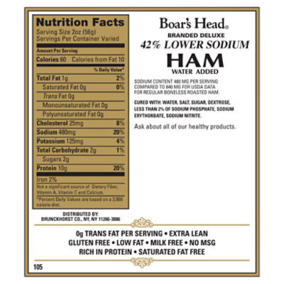 Boar's Head Branded Deluxe 42% Lower Sodium Ham