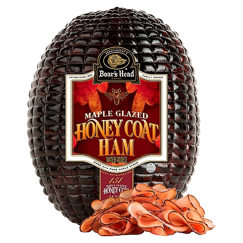Experience a delicious combination of flavors, Boar's Head Maple Glazed Honey Coat. Ham is made with 100% pure maple syrup and golden honey baked in.