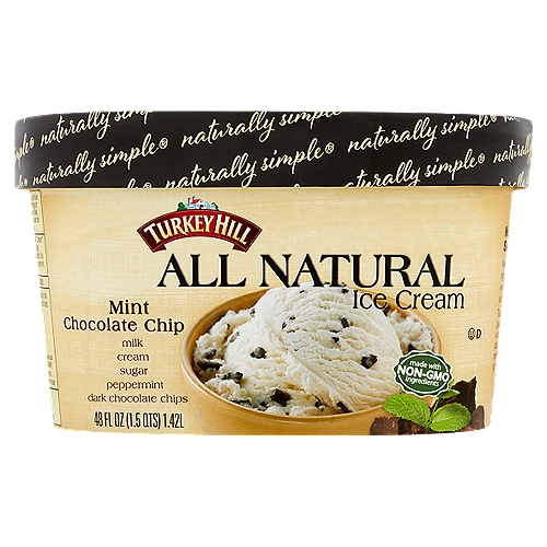 Turkey Hill All Natural Mint Chocolate Chip Ice Cream, 48 fl oz
All Natural Mint Ice Cream with Dark Chocolate Chips

Naturally Simple.
Made with the same ingredients you would use to make ice cream at home.