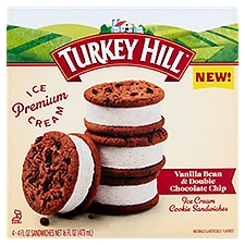 Turkey Hill Vanilla Bean & Double Chocolate Chip Ice Cream Cookie Sandwiches, 4 fl oz, 4 count