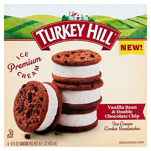 Turkey Hill Vanilla Bean & Double Chocolate Chip Ice Cream Cookie Sandwiches, 4 fl oz, 4 count