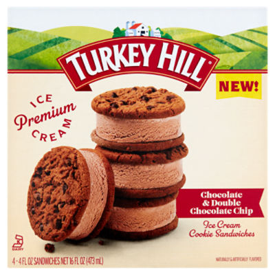 Turkey Hill Chocolate & Double Chocolate Chip Ice Cream Cookie Sandwiches, 4 fl oz, 4 count