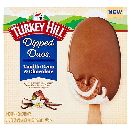 Turkey Hill Dipped Duos Vanilla Bean & Chocolate Premium Ice Cream Bars, 3 fl oz, 3 count