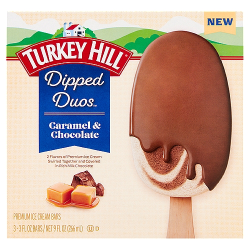 Turkey Hill Dipped Duos Caramel & Chocolate Premium Ice Cream Bars, 3 fl oz, 3 count