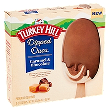 Turkey Hill Dipped Duos Caramel & Chocolate Premium, Ice Cream Bars, 9 Fluid ounce