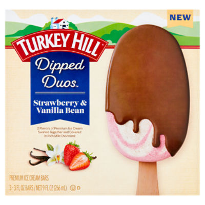 Turkey Hill Dipped Duos Strawberry & Vanilla Bean Premium Ice Cream Bars, 3 fl oz, 3 count