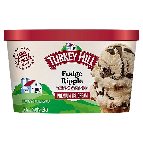 TURKEY HILL Fudge Ripple Premium Ice Cream, 1.44 qt
Vanilla flavored Ice Cream Swirled with Rich Fudge