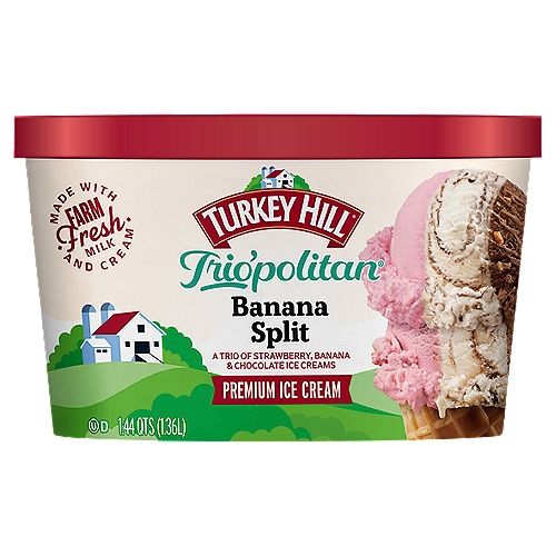 TURKEY HILL Trio'politan Banana Split Premium Ice Cream, 1.44 qts