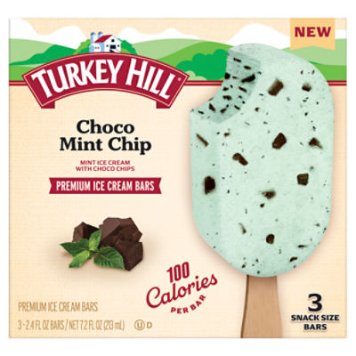 Turkey Hill Mint Ice Cream with Choco Chips Premium Ice Cream Bars, 2.4