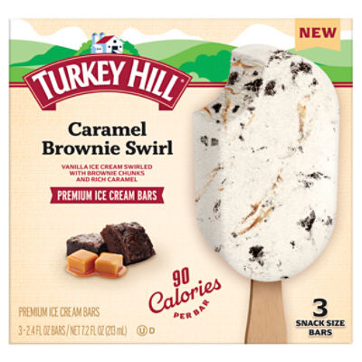 Turkey Hill Caramel Brownie Swirl Premium Ice Cream Bars, 2.4 fl oz, 3