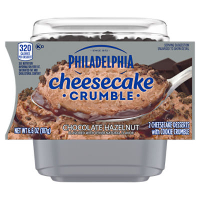 Philadelphia Chocolate Hazelnut Cheesecake Crumbles, 2 ct Pack, 3.25 oz Cups, 6.6 Ounce