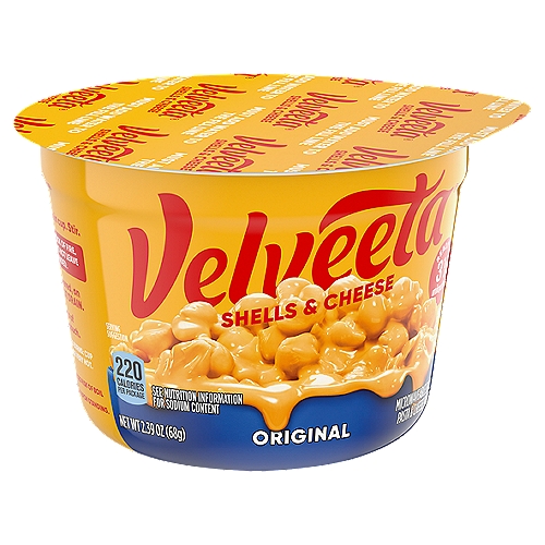 Velveeta Original Shells & Cheese, 2.39 oz
Microwaveable Shell Pasta & Cheese Sauce