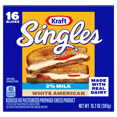 Kraft Singles White American Cheese Slices with 2% Milk, 16 ct Pack, 10.7 Ounce