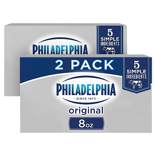 Philadelphia Original Cream Cheese, 8 oz, 2 count
Philadelphia Cream Cheese always starts with fresh milk and real cream, and is made with 5 simple ingredients, nothing extra. The result is the fresh tasting, creamy texture you love.
That's how Philadelphia sets the standard.