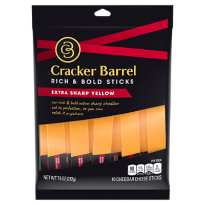 Cracker Barrel Rich & Bold Extra Sharp Yellow Cheddar Cheese Snacks, 10 ct Sticks, 7.5 Ounce