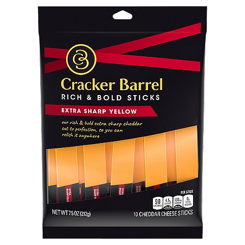 Cracker Barrel Extra Sharp Yellow Cheddar Cheese Sticks, 10 count, 7.5 oz
Our rich & bold extra sharp cheddar cut to perfection, so you can relish it anywhere