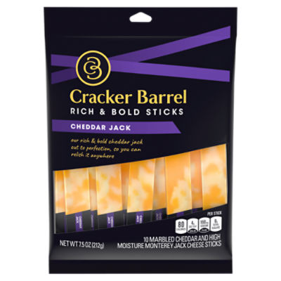 Cracker Barrel Rich & Bold Cheddar Jack Marbled Cheese Snacks, 10 ct Sticks, 7.5 Ounce