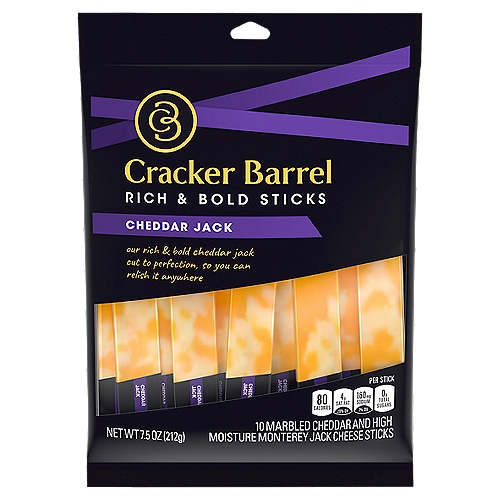 Cracker Barrel Rich & Bold Cheddar Jack Marbled Cheese Snacks, 10 ct Sticks