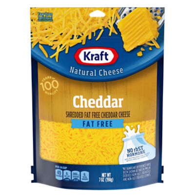 Kraft Cheddar Fat Free Shredded Cheese, 7 oz Bag