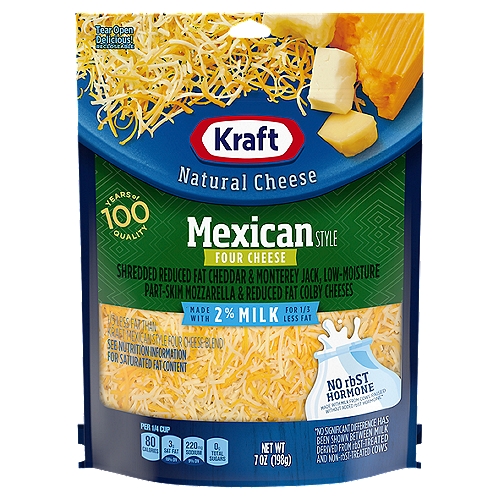 Shredded Reduced Fat Cheddar & Monterey Jack, Low-Moisture Part-Skim Mozzarella & Reduced Fat Colby Cheeses

No rbST Hormone
Made with Milk from Cows Raised without Added rbST Hormone*
*No Significant Difference has Been Shown Between Milk Derived from rbST-Treated and Non-rbst-Treated Cows