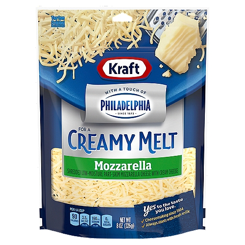 Shredded Low-Moisture Part-Skim Mozzarella Cheese with Cream Cheese

We added a touch of Philadelphia to our Kraft Cheese for a deliciously creamy melt like no other - sure to make your favorite meals even better!