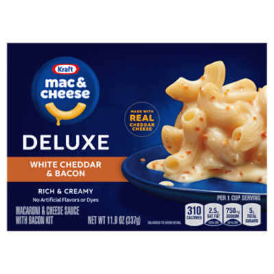 Kraft Deluxe White Cheddar & Bacon Mac & Cheese Macaroni and Cheese Dinner, 11.9 oz Box, 11.9 Ounce