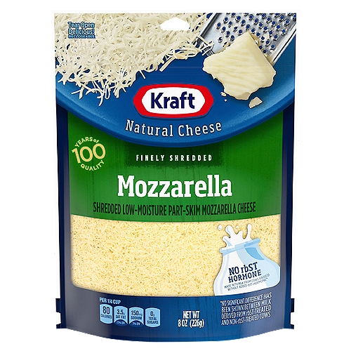 Shredded Low-Moisture Part-Skim Mozzarella Cheese

No rBST Hormone
Made with Milk from Cows Raised without Added rBST Hormone*
*No Significant Difference Has Been Shown Between Milk Derived from rBST-Treated and Non-rBST-Treated Cows