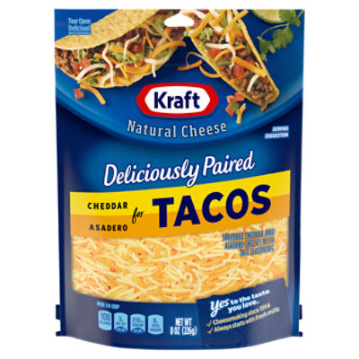 Kraft Deliciously Paired Shredded Cheddar and Asadero Cheeses with Taco Seasoning for Tacos, 8 oz