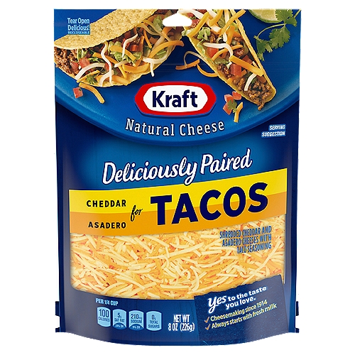 Kraft Deliciously Paired Shredded Cheddar and Asadero Cheeses with Taco Seasoning for Tacos, 8 oz