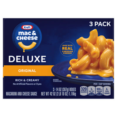 Kraft Deluxe Original Mac & Cheese Macaroni and Cheese Dinner, 3 ct Pack, 14 oz Boxes