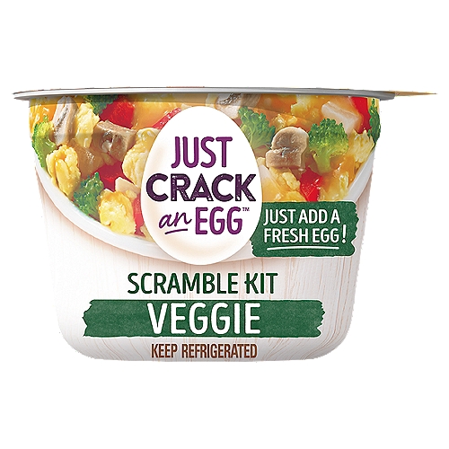 Just Crack an Egg Veggie Scramble Breakfast Bowl Kit with Sharp White Cheddar Cheese, Mild Cheddar Cheese, Potatoes, Broccoli, Mushrooms, Onions and Red Peppers, 3 oz. Cup