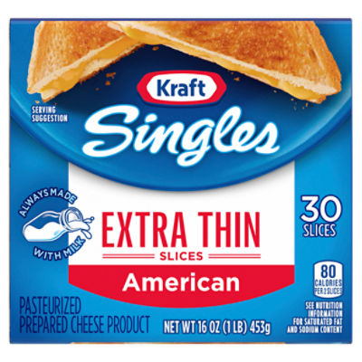 Kraft Singles American Extra Thin Cheese Slices, 30 count, 16 oz