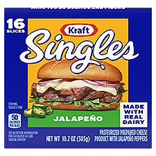 Kraft Pasteurized Prepared Cheese Product with Jalapeño Peppers Singles, 16 count, 10.7 oz, 10.7 Ounce