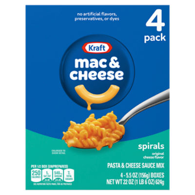 Kraft Mac & Cheese Spirals Original Cheese Flavor Pasta & Cheese Sauce Mix, 5.5 oz, 4 count