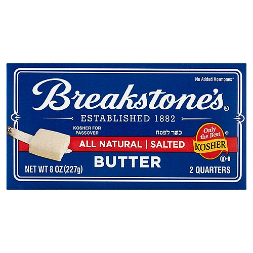 Breakstone's All Natural Salted Butter, 8 oz
No added hormones*
*No significant difference has been shown between milk derived from rBST-treated and non rBST-treated cows.