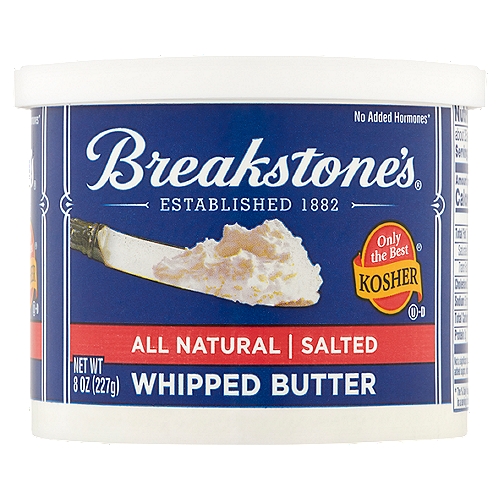 Breakstone's All Natural Salted Whipped Butter, 8 oz
No added hormones*
*No significant difference has been shown between milk derived from rBST-treated and non rBST-treated cows.