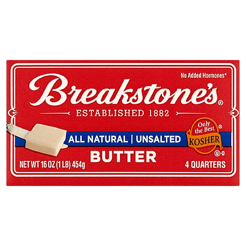 Breakstone's All Natural Unsalted Butter, 4 count, 16 oz
No added hormones*
*No significant difference has been shown between milk derived from rBST-treated and non rBST-treated cows.