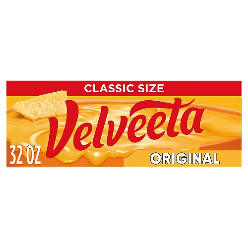 Velveeta Original Cheese Classic Size, 32 oz
Pasteurized Recipe Cheese Product

Velveeta Contains 4g of Fat per Serving; Cheddar Cheese Contains 9g of Fat per Serving