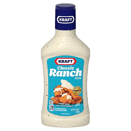 Kraft Classic Ranch Dressing, 16 fl oz
Yes to the taste you love.
✓ No artificial colors
✓ No high fructose corn syrup
✓ Made with real buttermilk