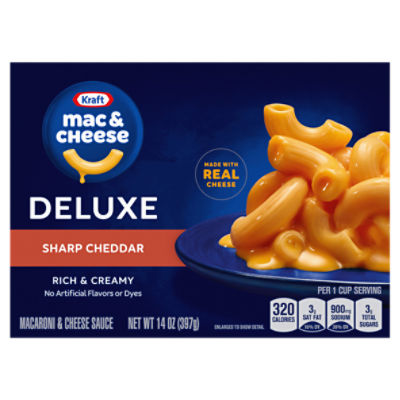 Kraft Deluxe Sharp Cheddar Mac & Cheese Macaroni and Cheese Dinner, 14 oz Box, 397 Gram