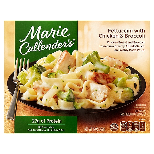 Marie Callender's Fettuccini with Chicken & Broccoli, 13 oz
Chicken Breast and Broccoli Tossed in a Creamy Alfredo Sauce on Freshly Made Pasta