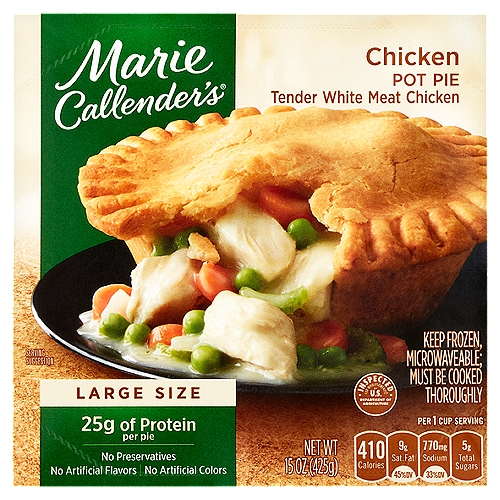 Marie Callender's Chicken Pot Pie Large Size, 15 oz
Warm, hearty & delicious
Comfort food you know and love - ready when you want it!