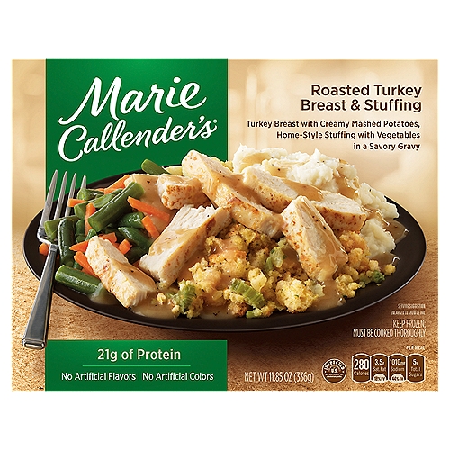 Marie Callender's Roasted Turkey Breast & Stuffing, 11.85 oz
Turkey Breast with Creamy Mashed Potatoes, Home-Style Stuffing with Vegetables in a Savory Gravy