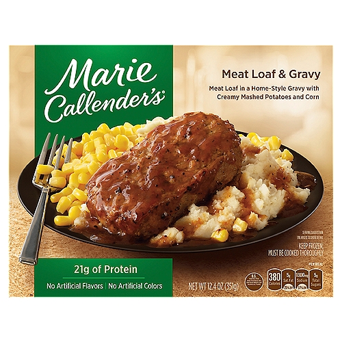 Marie Callender's Meat Loaf & Gravy, 12.4 oz
Meat Loaf in a Home-Style Gravy with Creamy Mashed Potatoes and Corn

Warm, Hearty & Delicious
Comfort food meals you know and love - ready when you need them!